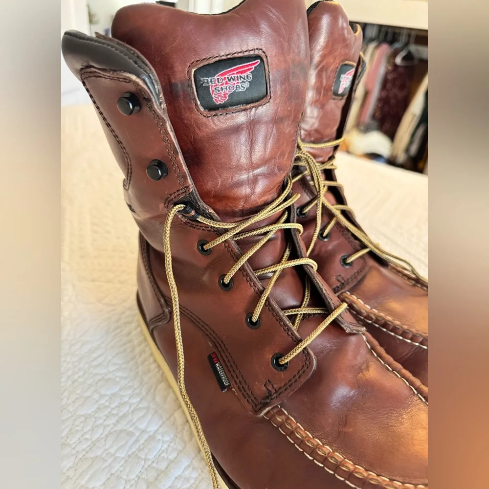 Red Wing Leather Boots #411 8-inch Waterproof Soft Toe Size 12 E2 Slip Resistant - Picture 14 of 14
